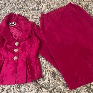Vintage Pink Ruffled Mystique by Ben Marc Two Piece Skirt Suit Women's 8